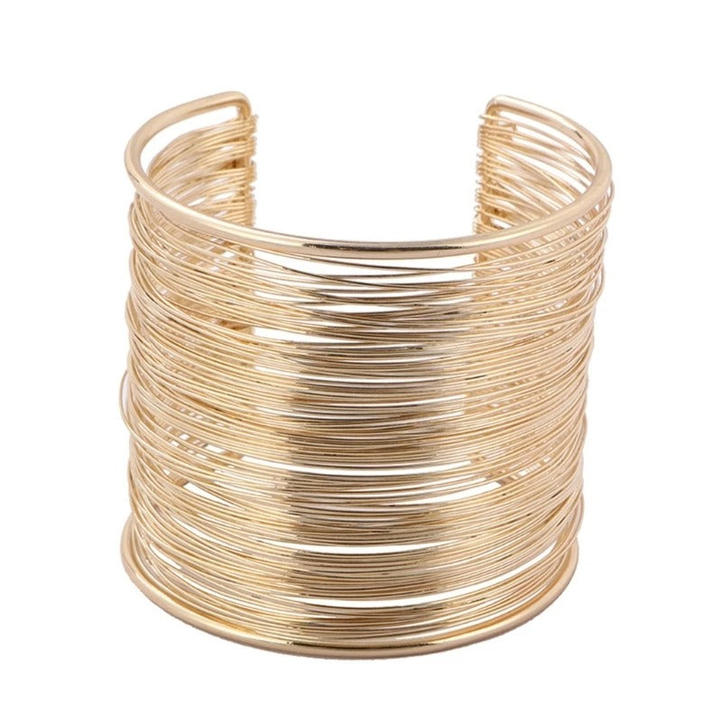 Gold Wide Cuff Bracelet with Delicate Wires