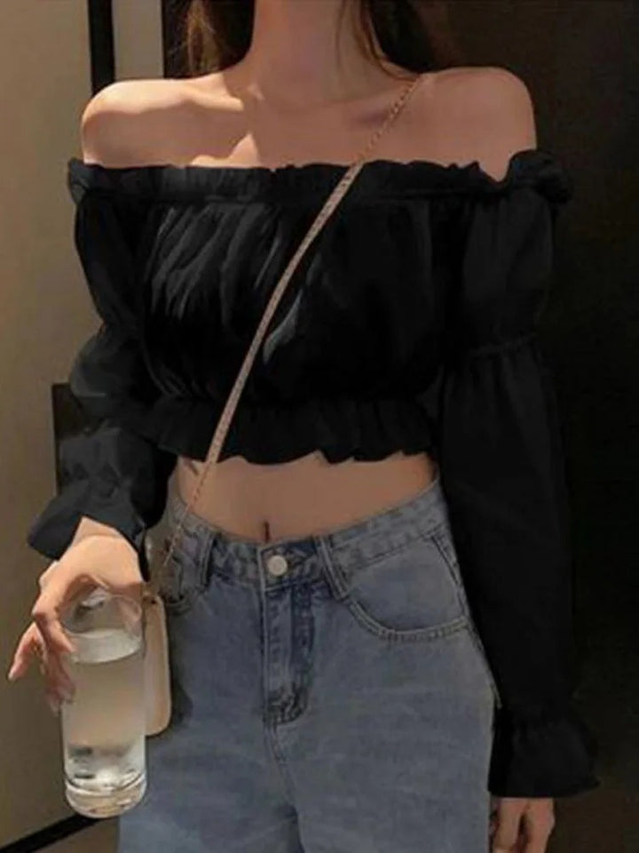 Black Puff Sleeve Crop Top