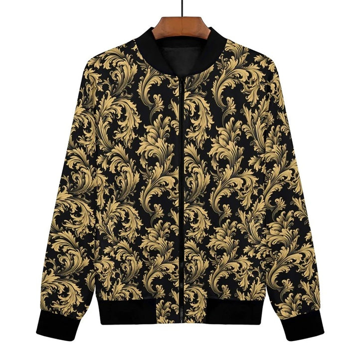 Black and Gold Baroque Bomber Jacket Unisex