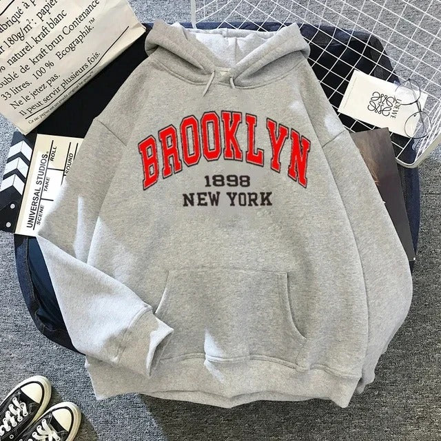 Grey Brooklyn Letter Print Hoodie