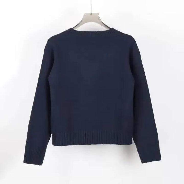 Navy Blue Jacquard Sweater With Bear Motif