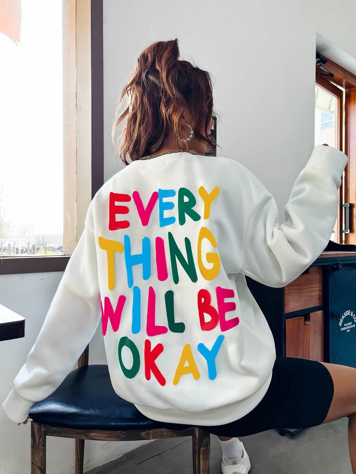 Biała Bluza Oversize Everything Will Be Okay