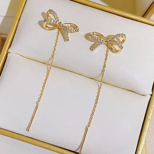 Gold Bow Earrings with Cubic Zirconia Elegant Shine