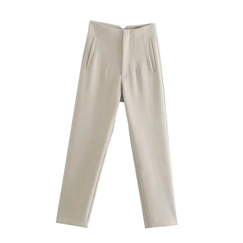 Beige High Waist Trousers