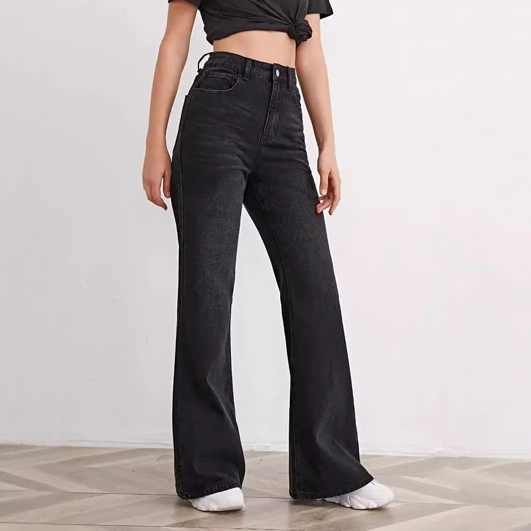 Black High Waist Straight Leg Loose Jeans