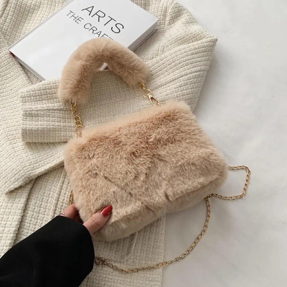 Beige Faux Fur Bag on Chain