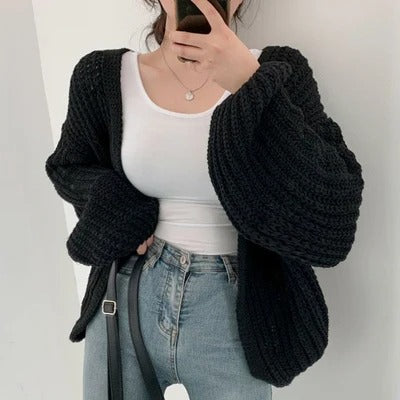 Black Puff Sleeve Cardigan