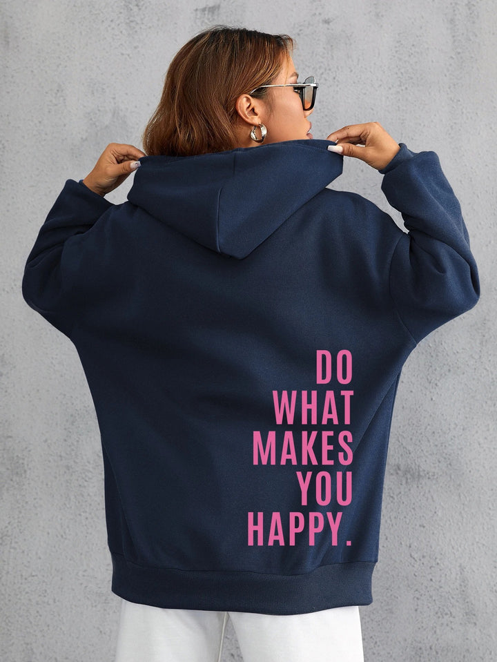 Granatowa Bluza Oversize z Kapturem "Do What Makes You Happy"