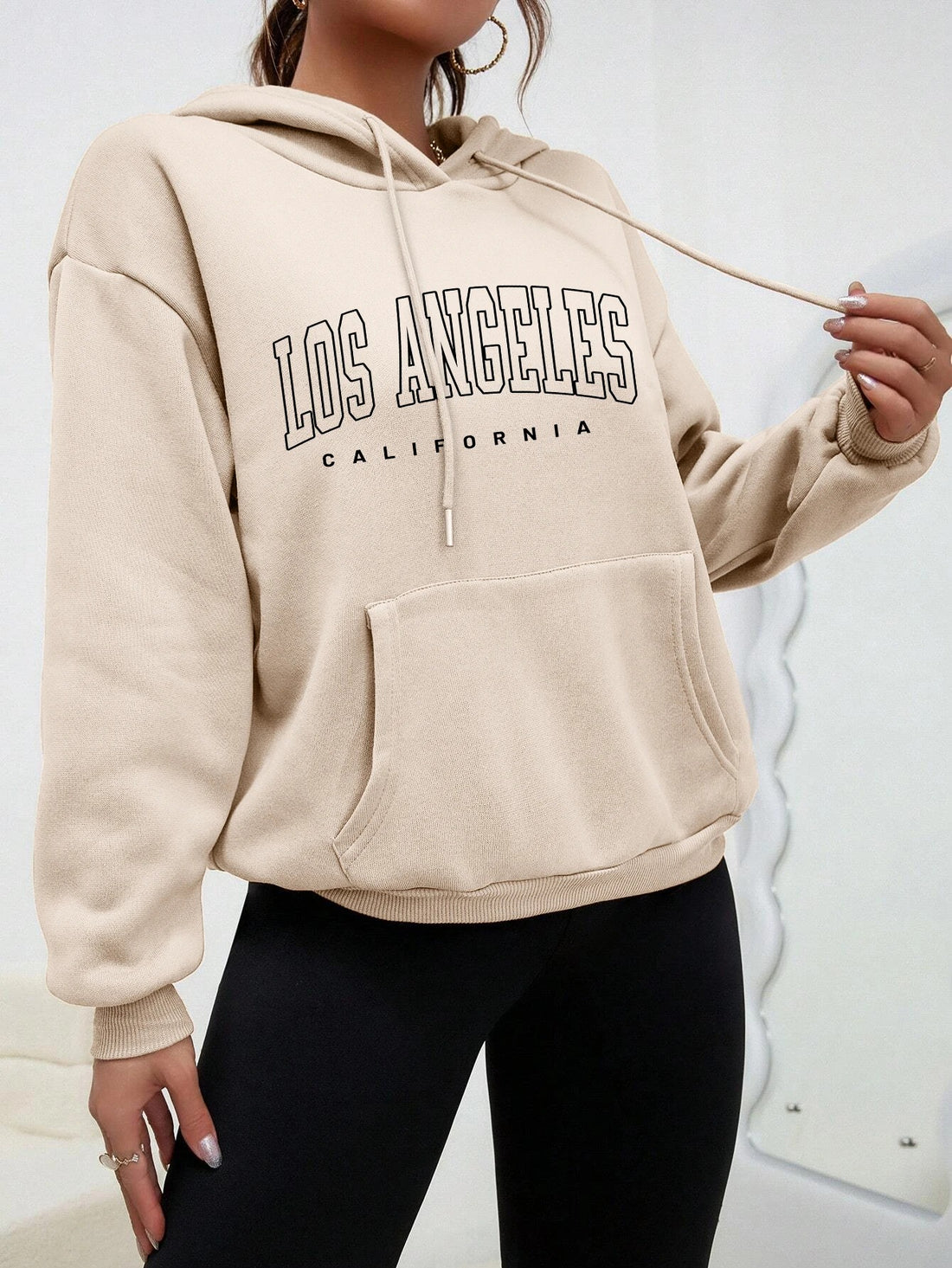 Beige and Black Los Angeles Art Letter Design Sweatshirt