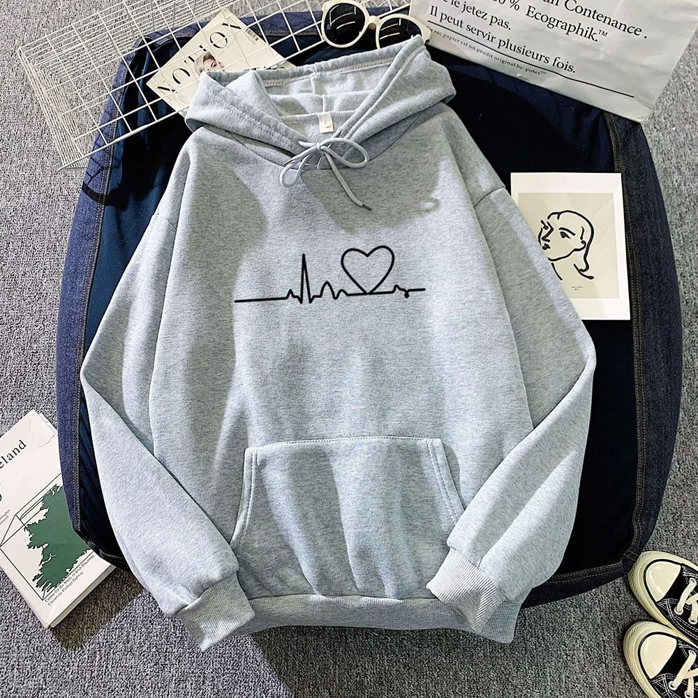 Grey hoodie with heart print