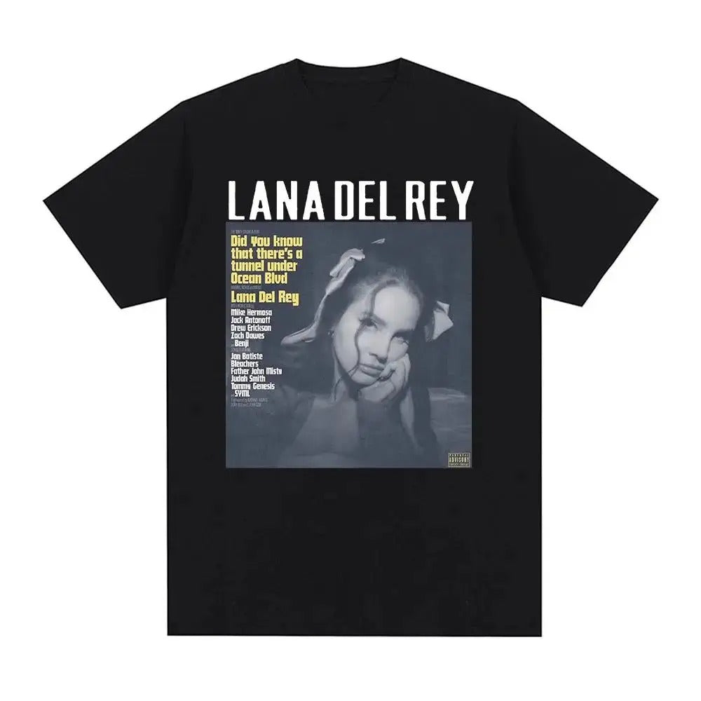 Czarny T-Shirt z Nadrukiem Lana Del Rey - Ocean Blvd