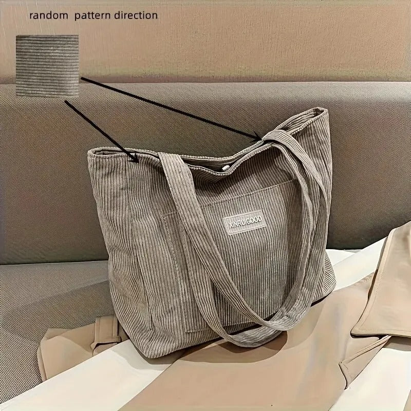 Light Gray Fashion Corduroy Shoulder Bag with Pocket