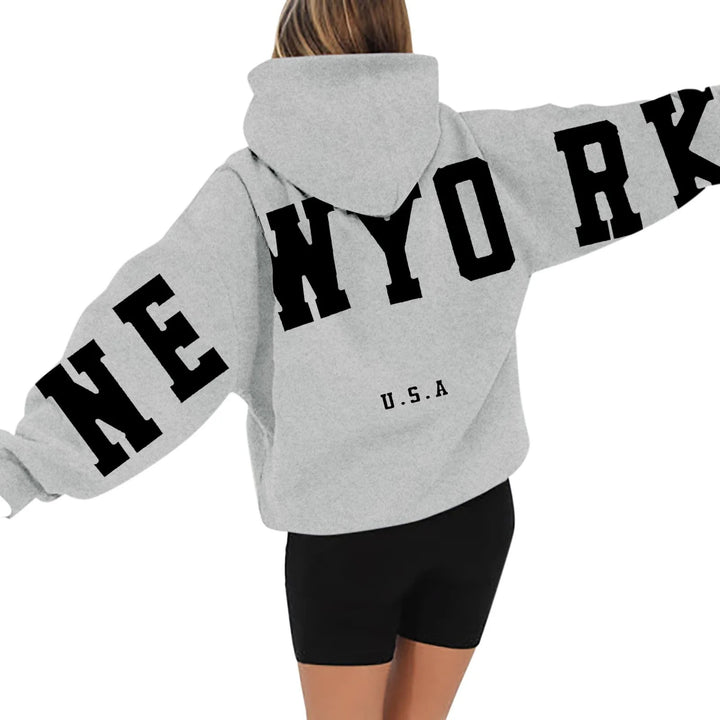 Szara Bluza z Kapturem New York Oversize