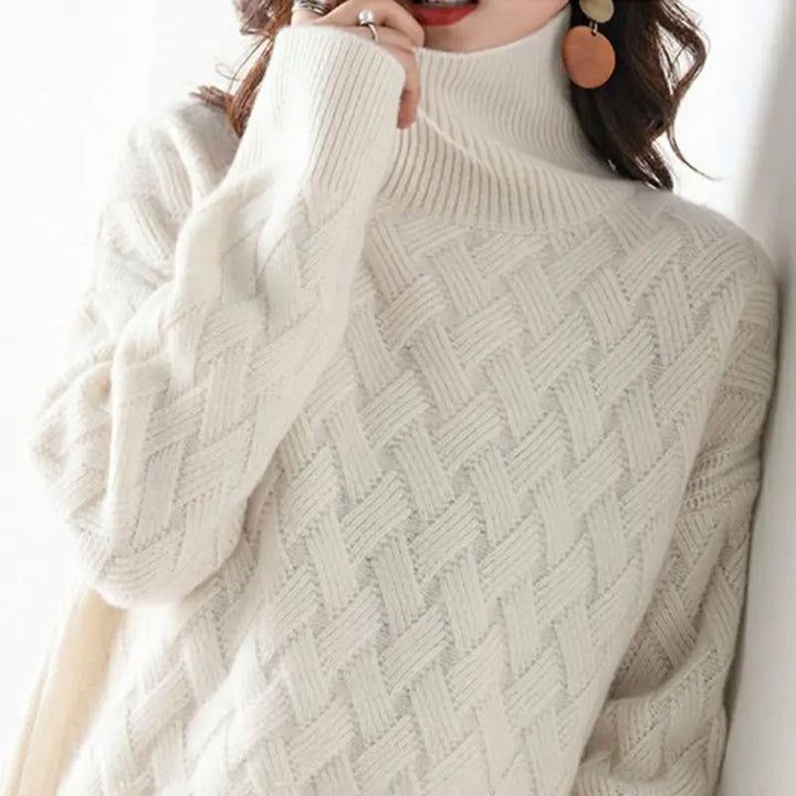 Oversize Turtleneck Sweater Beige Thick Cashmere Fall-Winter