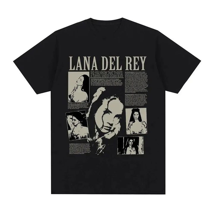 Czarny T-Shirt z Nadrukiem Lana Del Rey - Ocean Blvd