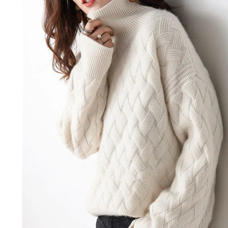 Oversize Turtleneck Sweater Beige Thick Cashmere Fall-Winter