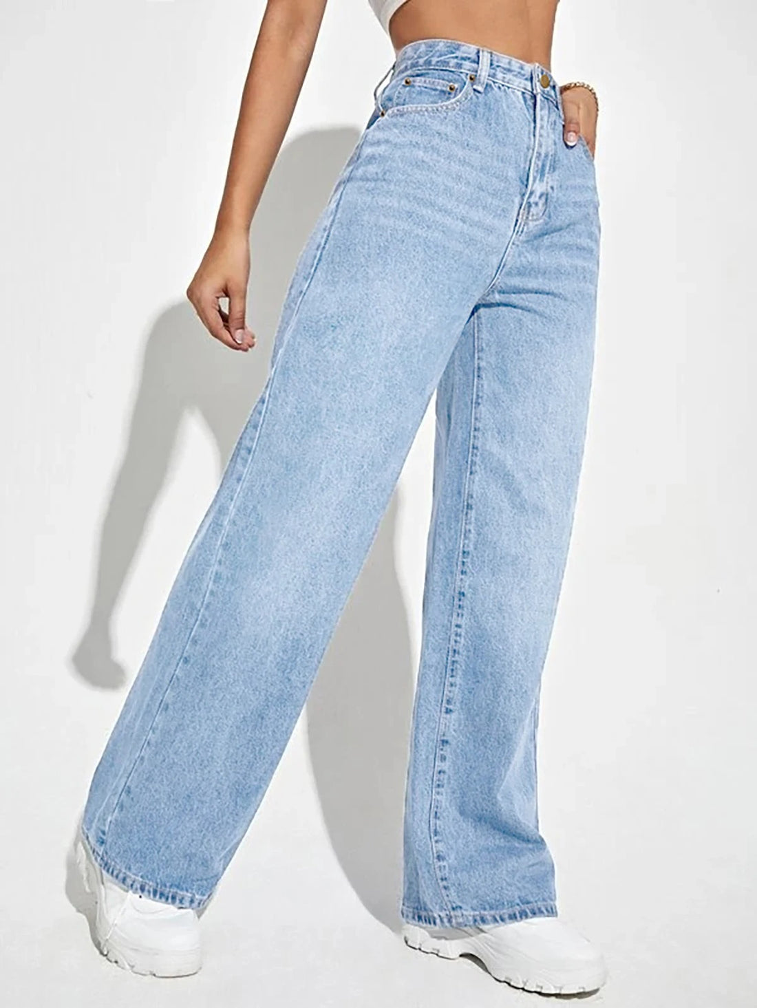 Blue High Waist Wide Leg Loose Jeans