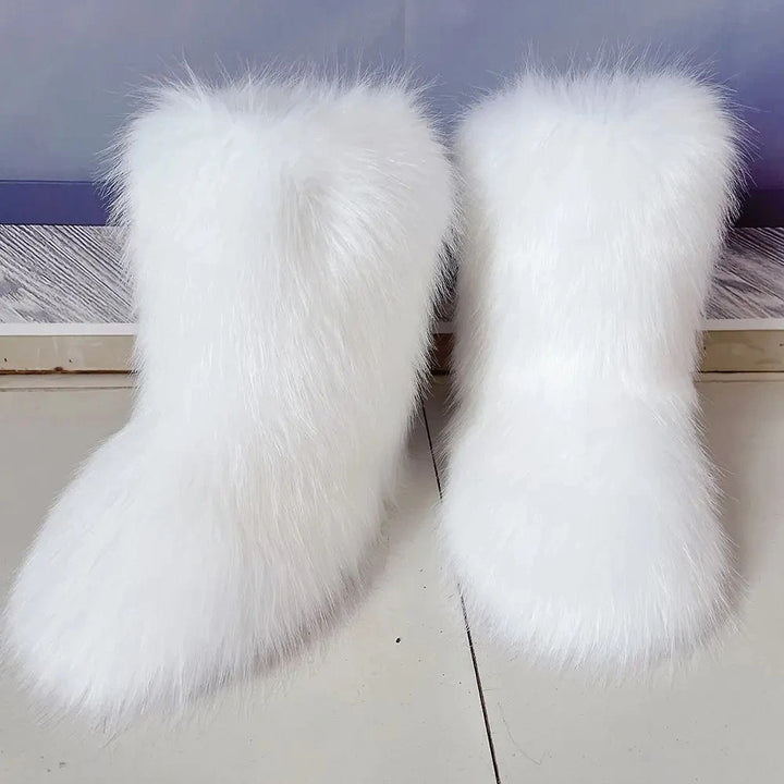 White Faux Fur Winter Snow Boots