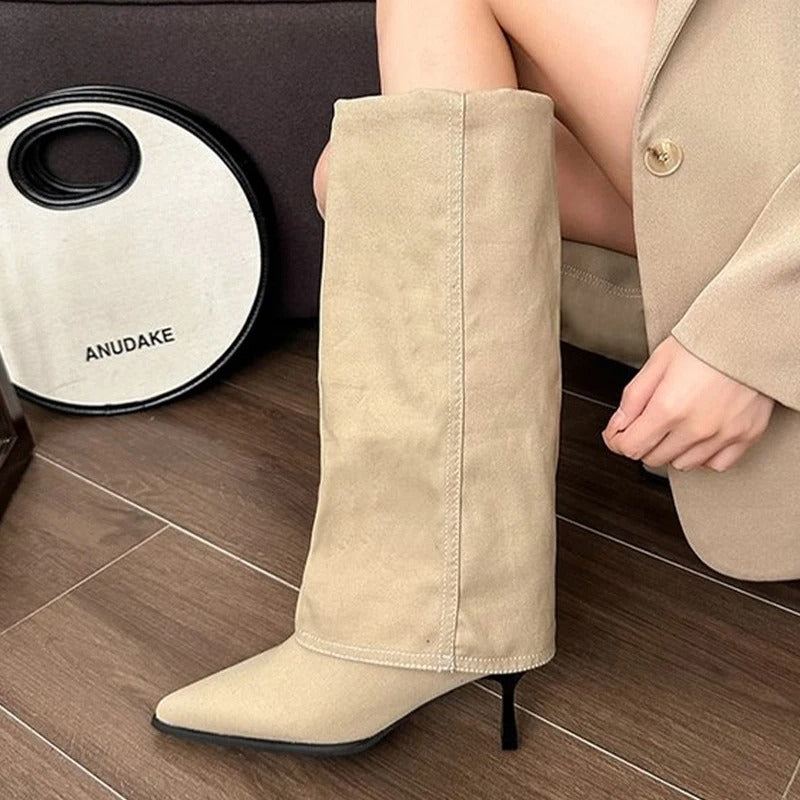 Khaki high heel ankle boots