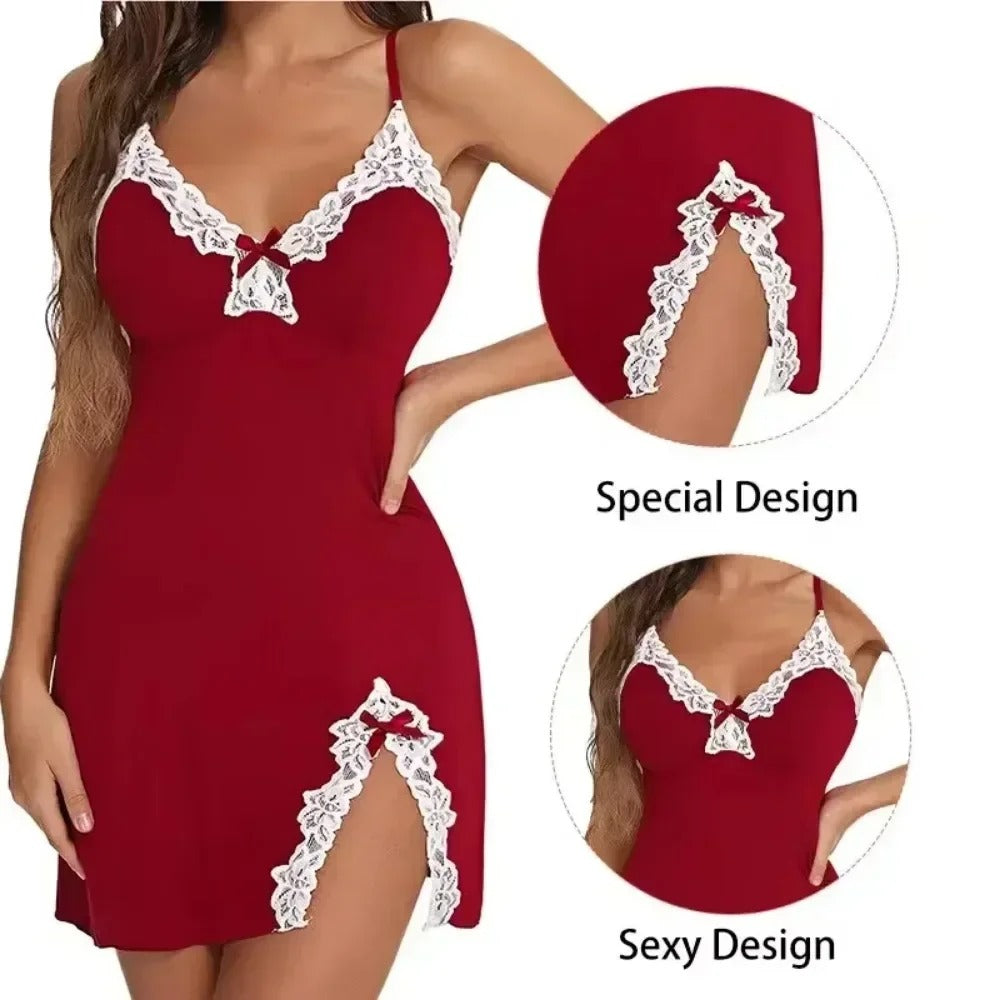 Red Lace Nightgown with Bow – Seductive Nightwear