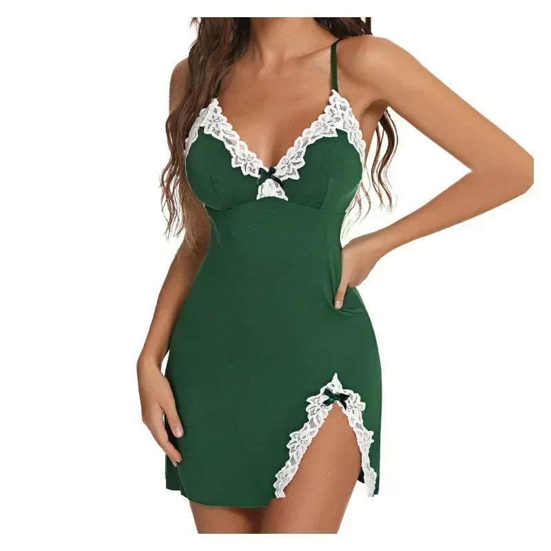 Green Lace Nightgown with Bow Sexy Nightwear