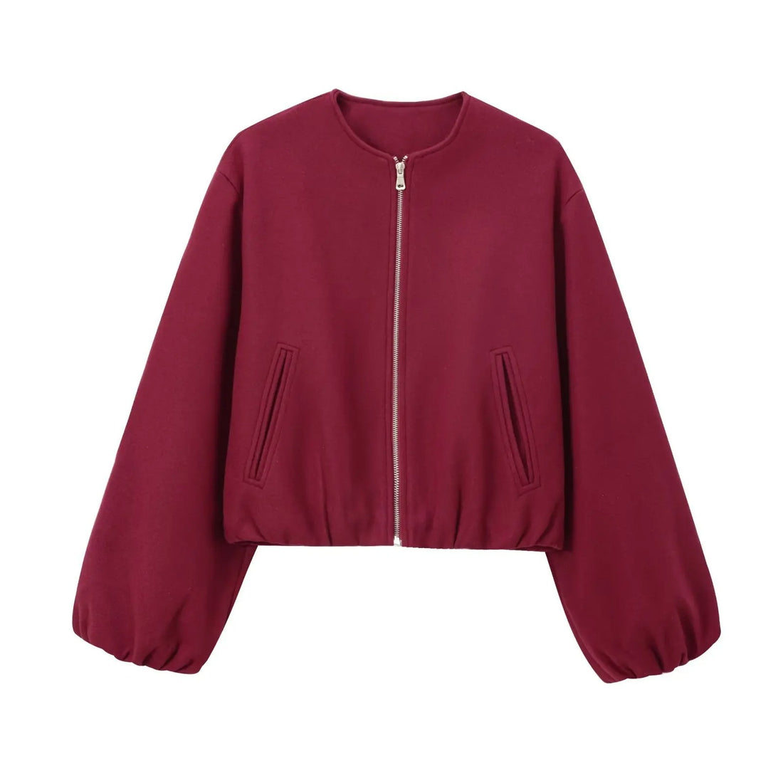 Burgundy Round Neck Bomber Jacket