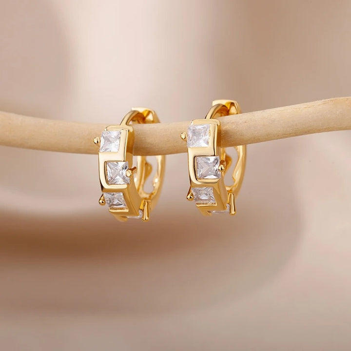 Gold Hoop Earrings with Cubic Zirconia Elegance and Shine