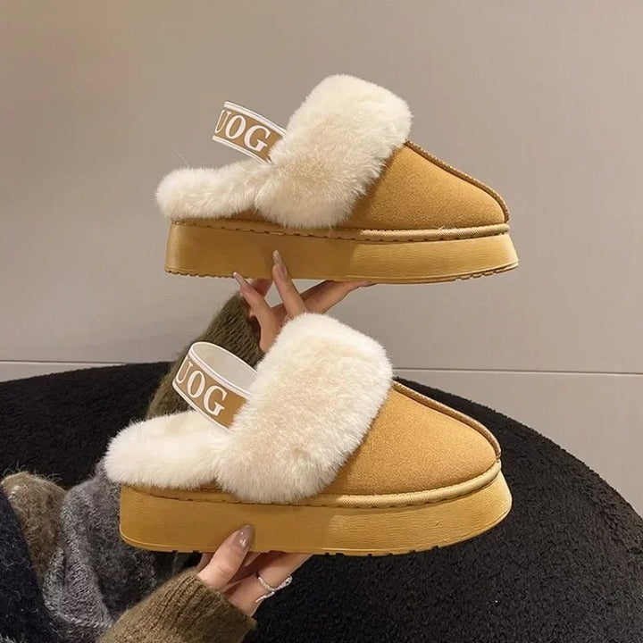 Chocolate Suede Slippers with Fur for Winter