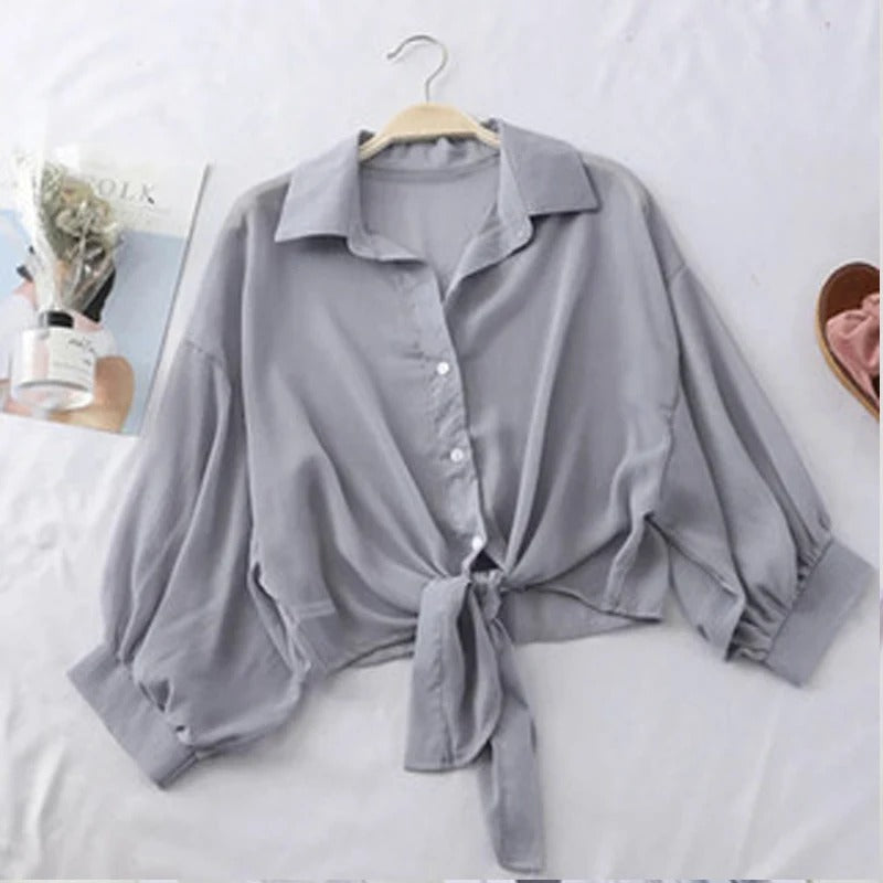 Gray Tie Blouse