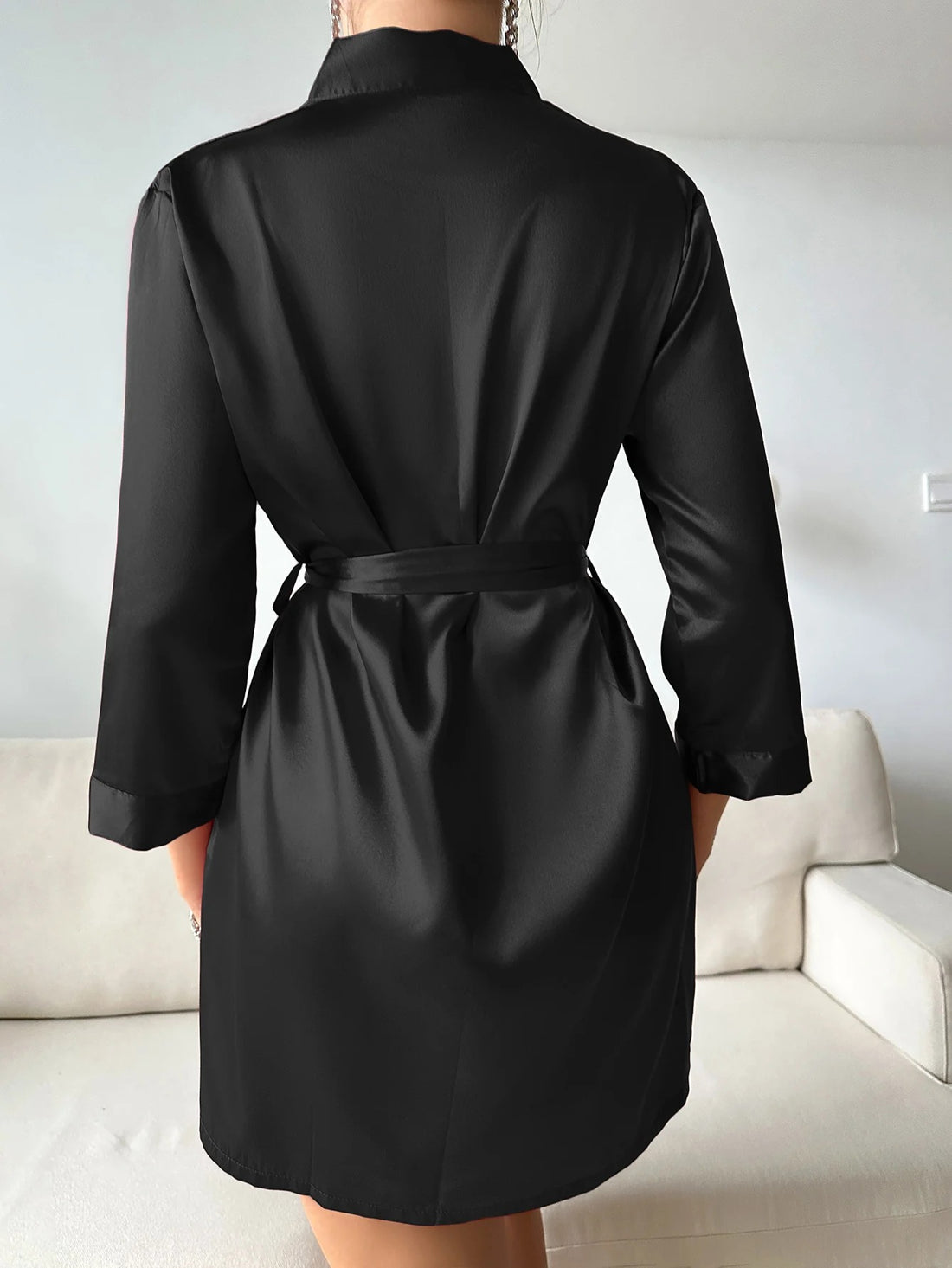 Black Satin Robe Elegant Nightwear