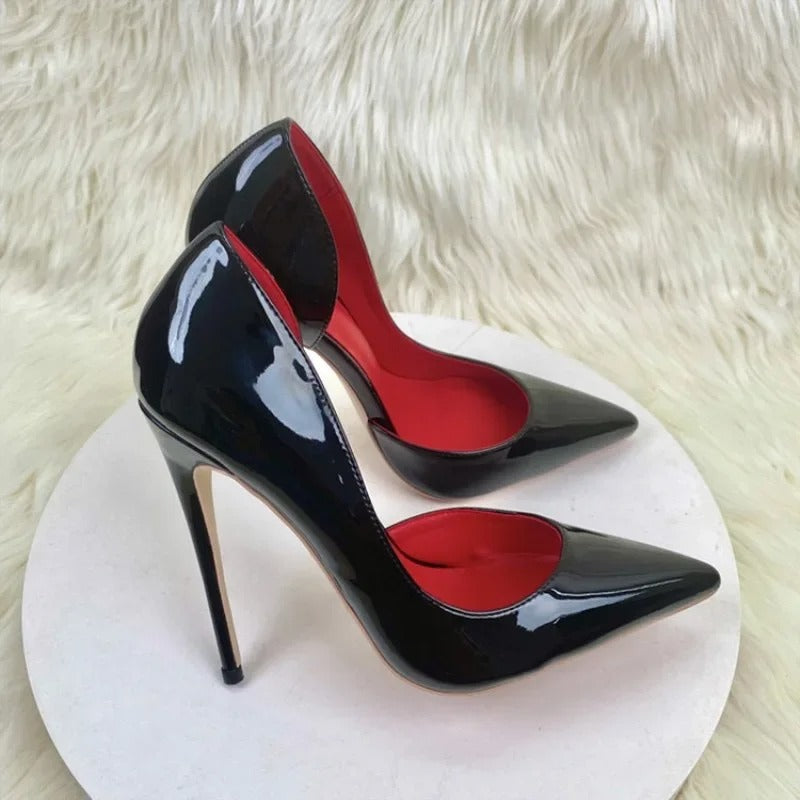 Black Leather High Heel Open Toe Shoes