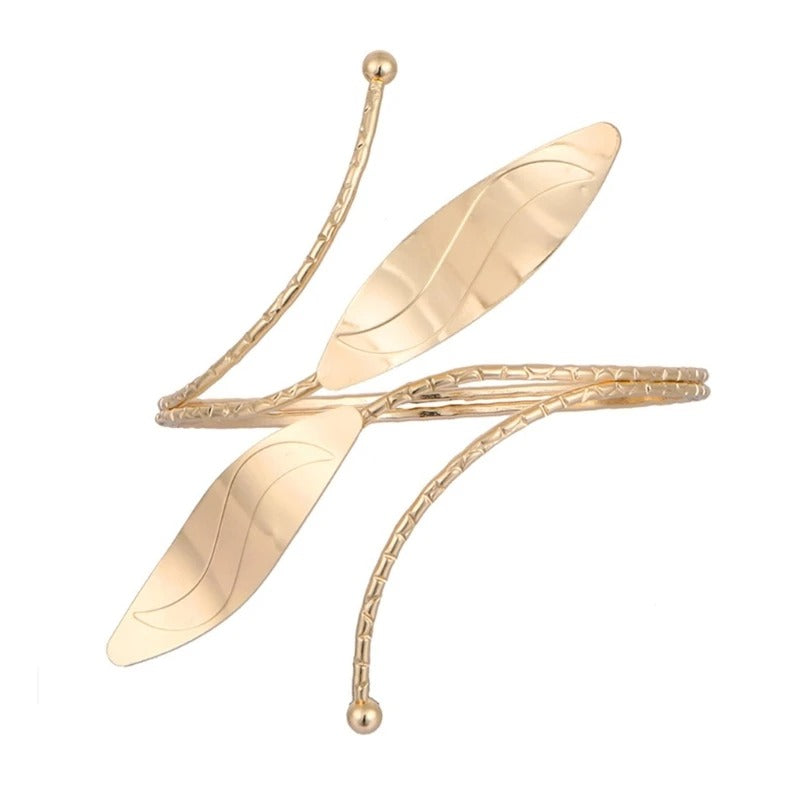 Gold Cuff Bracelet with Leaf Motif