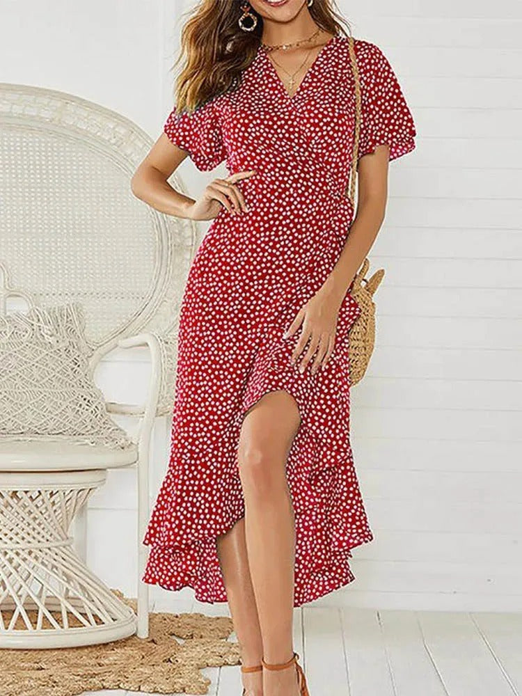 Red Chiffon Boho Dress