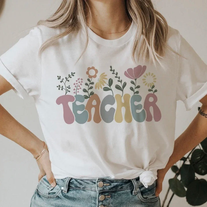 White T-shirt with Teacher Print