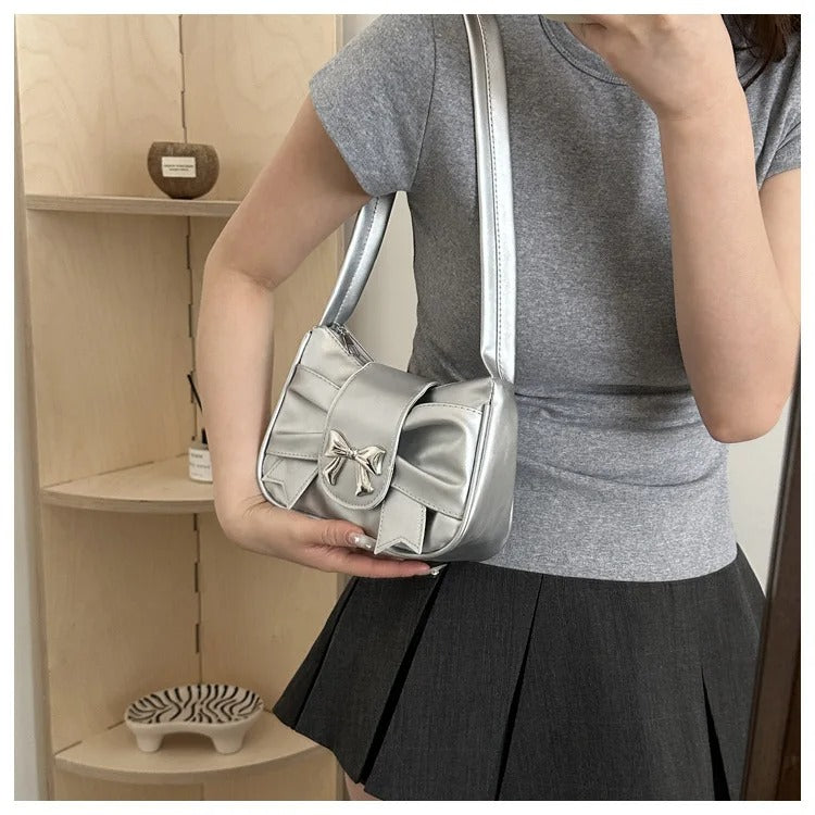 Silver Fashion Shoulder Bag With Bow