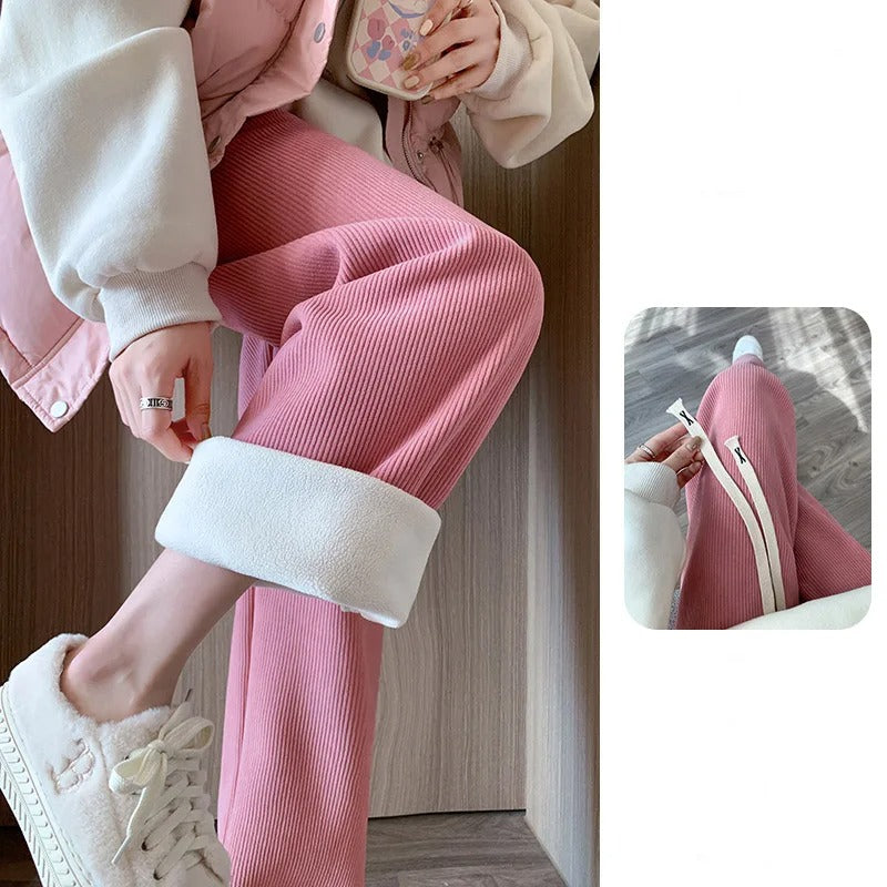 Pink Women's Casual Long Trousers with Wide Legs