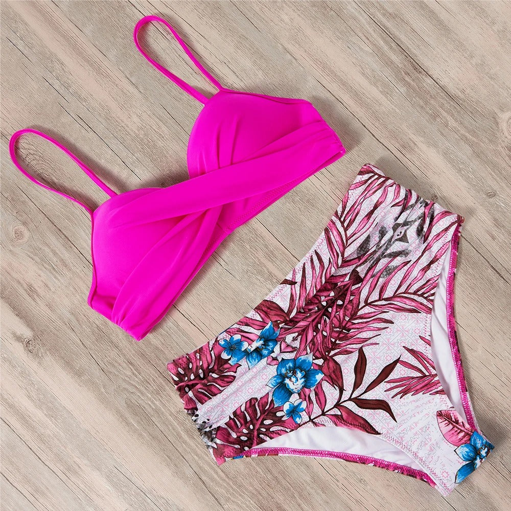 Pink Tropical High Waist Push-Up Bikini