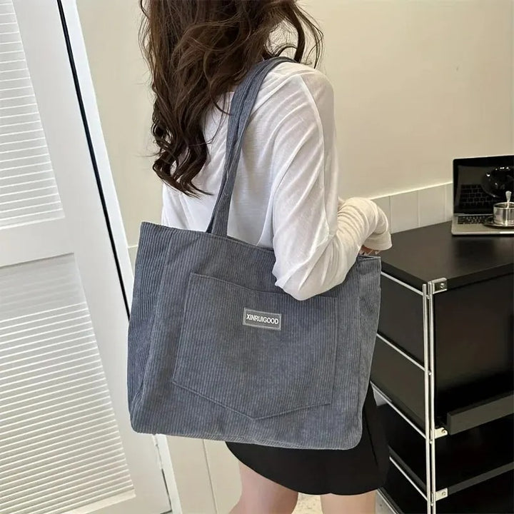 Dark Gray Fashion Corduroy Shoulder Bag with Pocket