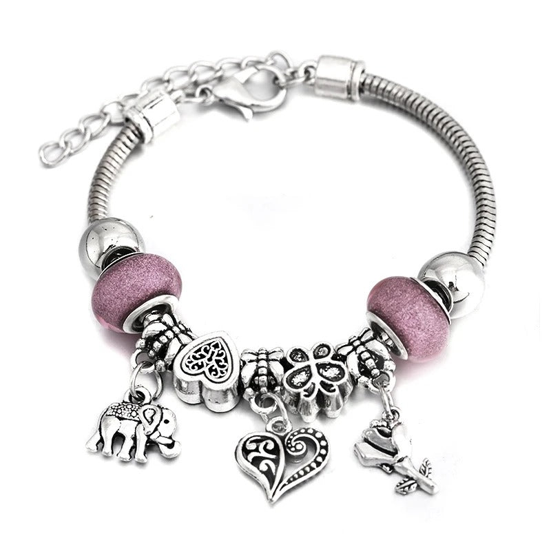 Glamour Bracelet with Charms and Beads in Pink