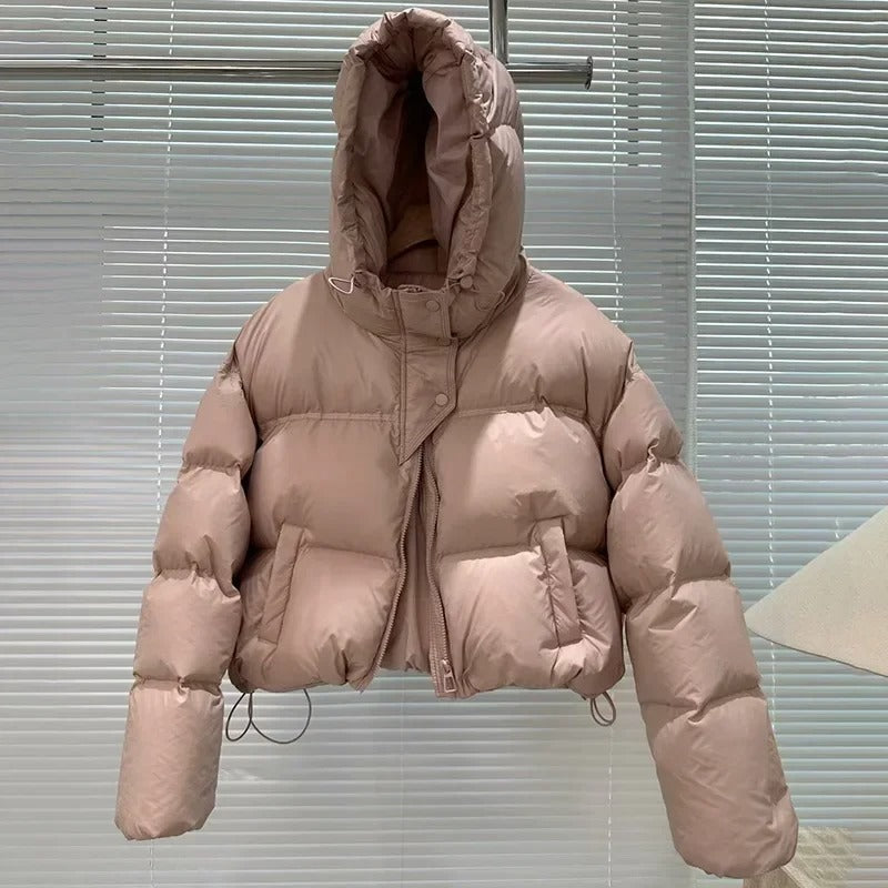 Pink Short Down Jacket with Hood