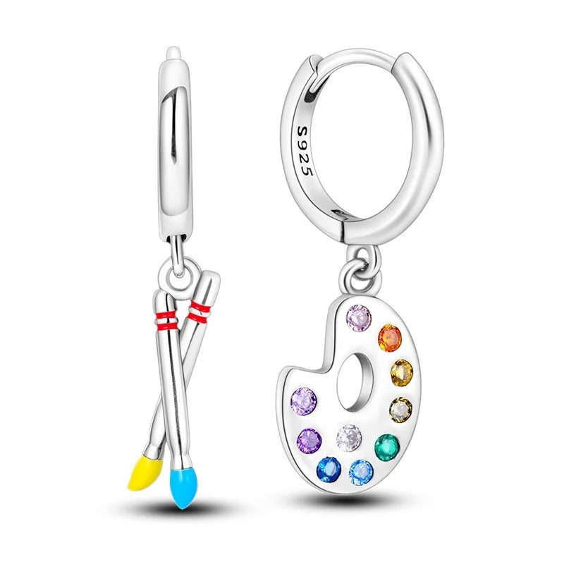 Hoop earrings "Palette and brushes" Artistic jewelry