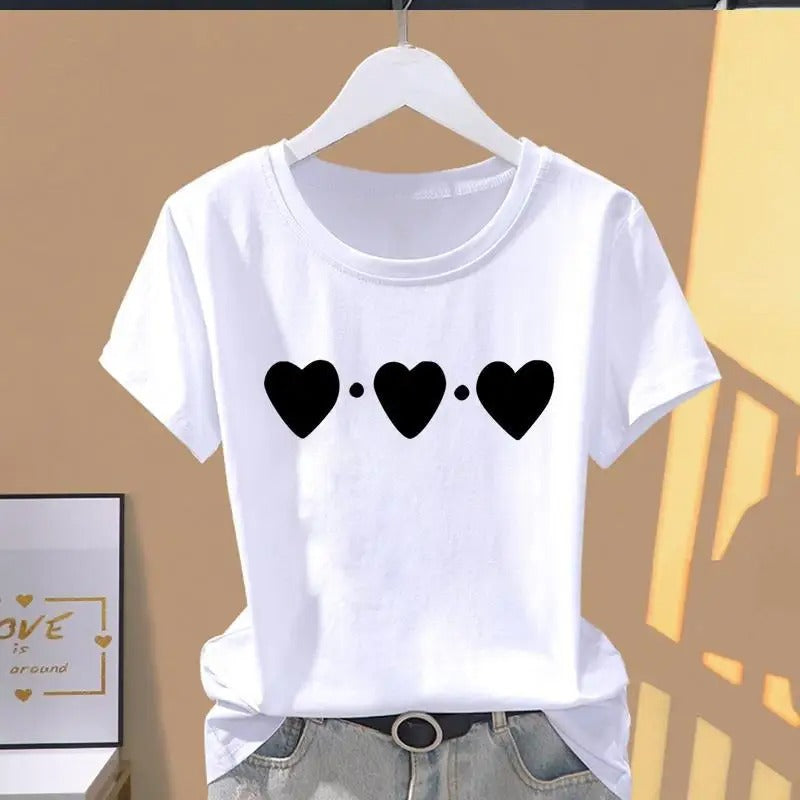 White T-shirt with Black Hearts