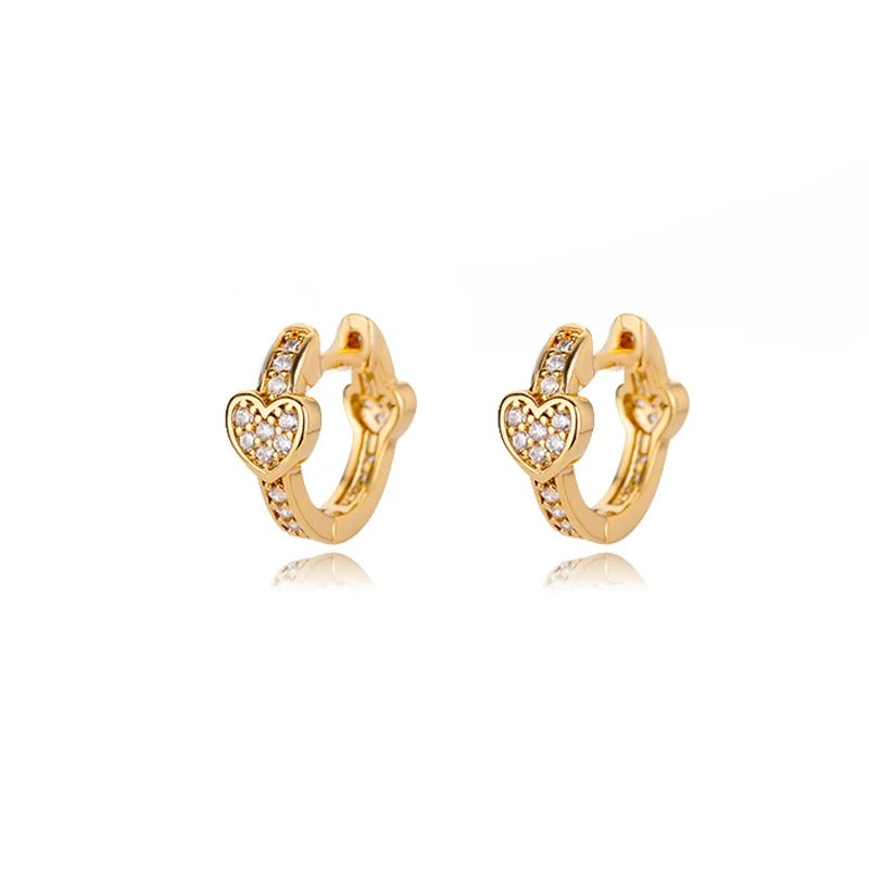 Gold Hoop Earrings with Zircons Heart