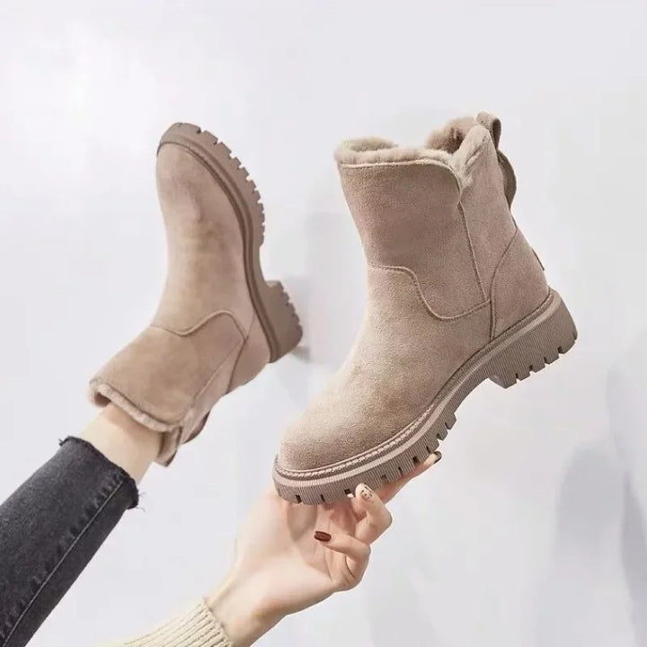 Beige fur ankle boots for winter