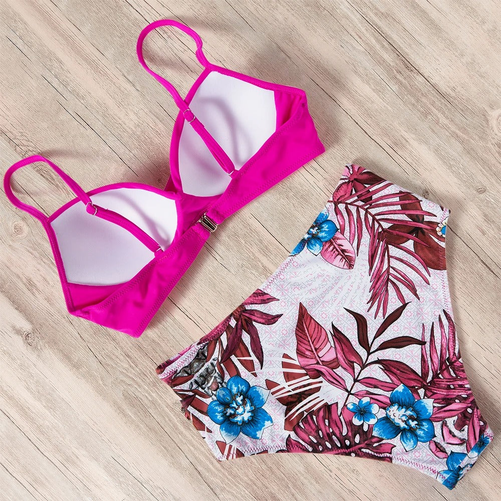 Pink Tropical High Waist Push-Up Bikini