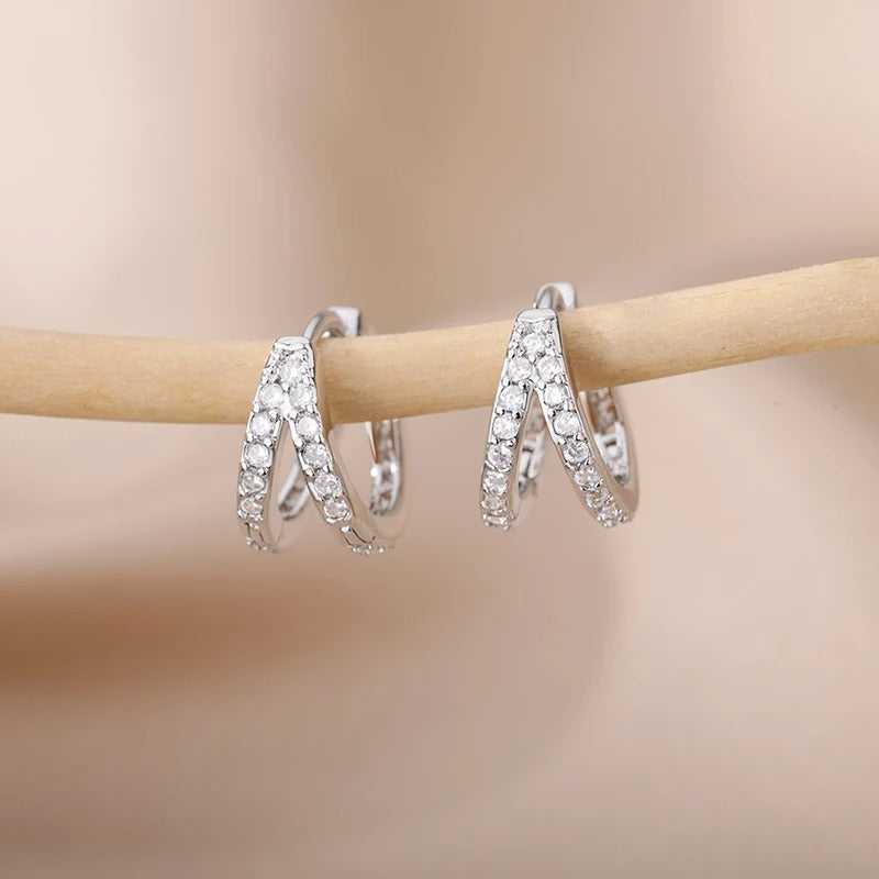 Silver Hoop Earrings with Cubic Zirconia Delicate Elegance