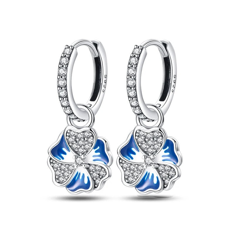 Silver Hoop Earrings with Flower and Cubic Zirconia