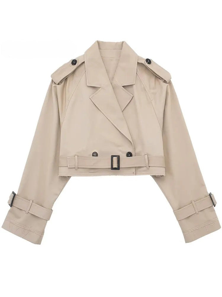 Khaki Short Trench Coat with Belt