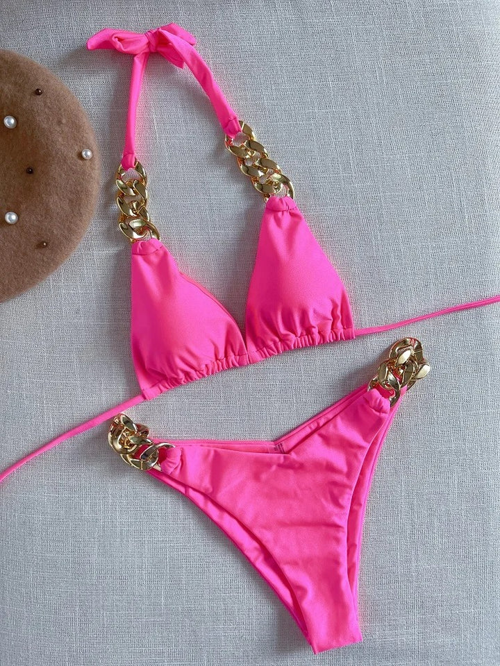 Pink Sexy Triangle Bikini Set 2 Piece Brazilian Swimsuit