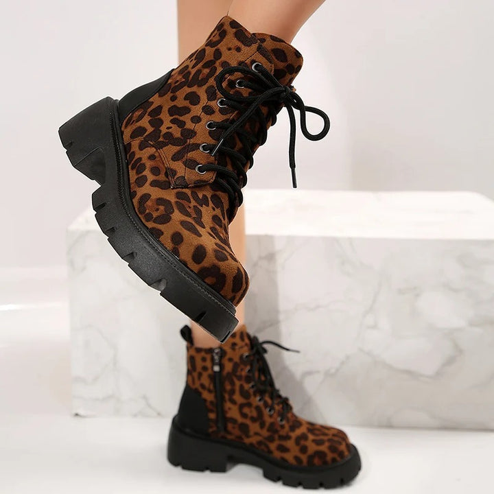 Brown leopard platform ankle boots